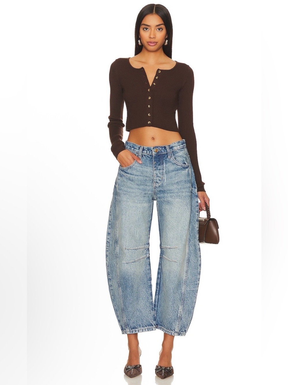 Free People Washed Light Blue Wide-Leg Crop Jeans - Picture 4 of 10